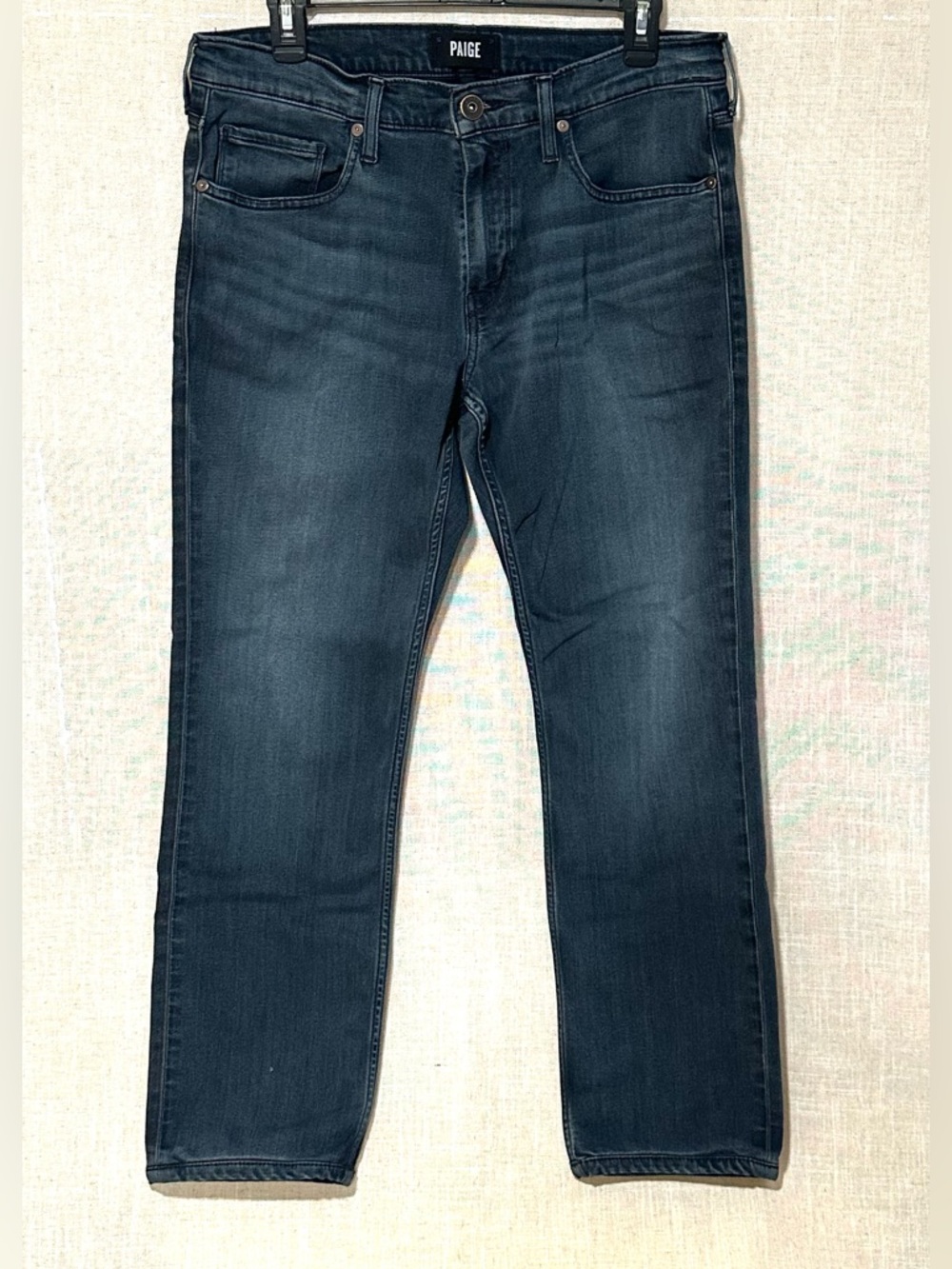 PAIGE Normandie Slim Straight Jeans in Indigo Blue Wash Stretch Denim Men’s